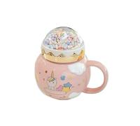 HUMOCHUSON Coffee Cup Mug En Céramique 450 Ml Avec Couvercle Motif Licorne Pour Femmes Et Enfants - Rose