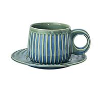HUMOCHUSON Coffee Mug Ensemble Tasse À Café Et Soucoupe À Rayures En Céramique Classique 240 Ml, Compatible Micro-Ondes