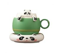 HUMOCHUSON Grande Tasse Tasse À Café Personnelle En Céramique 200 Ml, Motif Panda Mignon, Séparateur De Thé, Décoration De Bureau - Coffret Cadeau Tasse + Socle - 200 Ml