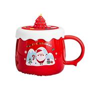 HUMOCHUSON Grande Tasse Tasse De Noël En Céramique 430 Ml Avec Couvercle, Idéale Pour Le Petit-Déjeuner, Le Lait Et Le Café - Père Noël Rouge