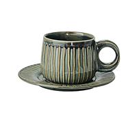 HUMOCHUSON Mug Cafe Ensemble Tasse À Café Et Soucoupe À Rayures En Céramique Classique 240 Ml, Compatible Micro-Ondes