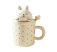 HUMOCHUSON Mug Cafe Gobelet À Eau En Céramique 400 Ml Avec Couvercle Et Cuillère Motif Cœur De Fille Papa Rabbit - Happy
