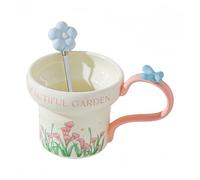 HUMOCHUSON Mug En Céramique Classique À Motif Floral Rose De 350 Ml Idéal Pour Le Petit-Déjeuner La Maison Ou Bureau Cuillère Incluse Cadeau Parfait Thé L'Après-Midi Les Filles Et Meilleures Amies