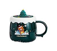 HUMOCHUSON Mug Japonais Tasse De Noël En Céramique 430 Ml Avec Couvercle, Idéale Pour Le Petit-Déjeuner, Le Lait Et Le Café - Élan Vert