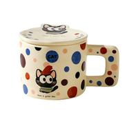 HUMOCHUSON Mugs Et Tasses À Café Tasse En Céramique Pour Chat De 350 Ml Avec Couvercle, Tasse À Eau Pour Couple Domestique, Peut Être Chauffée Au Micro-Ondes