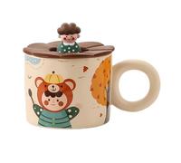 HUMOCHUSON Tasse à café en céramique avec couvercle, motif famille heureuse, idéale pour le thé au lait et le micro-ondes