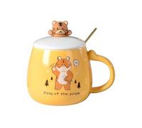 HUMOCHUSON Tasse À Café En Céramique Tasse À Café En Céramique 400 Ml, Motif Tigre, Souvenir, Avec Couvercle Et Cuillère, Avec Ours En Peluche, Coffret Cadeau - Jaune