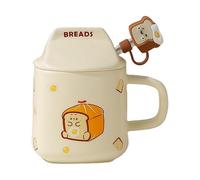 HUMOCHUSON Tasse à thé au lait carrée en céramique avec couvercle et paille, idéale pour les couples, souvenir ou comme cadeau de grande valeur