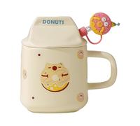 HUMOCHUSON Tasse à thé au lait carrée en céramique avec couvercle et paille, idéale pour les couples, souvenir ou comme cadeau de grande valeur