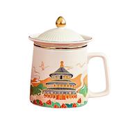 HUMOCHUSON Tasse Cappuccino Tasse En Céramique De Style Chinois Temple Du Ciel Cité Interdite 450 Ml Avec Passoire À Thé Et Couvercle