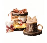 HUMOCHUSON Tasse En Céramique 450 Ml, Tasse Rétro En Forme De Lapin Avec Couvercle, Cuillère, Pendentif Ours, Carte De Vœux, Convient À Tout Cadeau De Vacances