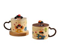 HUMOCHUSON Tasse en céramique avec couvercle, style rétro pour le petit-déjeuner des enfants, compatible avec le micro-ondes, idéale pour les couples
