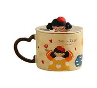HUMOCHUSON Tasse en céramique avec couvercle, style rétro pour le petit-déjeuner des enfants, compatible avec le micro-ondes, idéale pour les couples