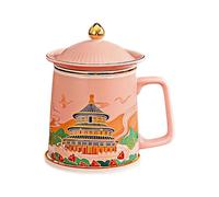 HUMOCHUSON Tasses À Café En Céramique Tasse En Céramique De Style Chinois Temple Du Ciel Cité Interdite 450 Ml Avec Passoire À Thé Et Couvercle