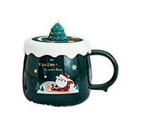 HUMOCHUSON Tasses À Expresso Tasse De Noël En Céramique 430 Ml Avec Couvercle, Idéale Pour Le Petit-Déjeuner, Le Lait Et Le Café - Père Noël Vert
