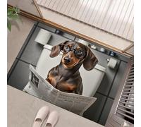 Humoristiques D'Animaux Paillasson Brun Foncé, Un Teckel Assis Sur Les Toilettes Lit Le Journal Tapis De Bienvenue Pour Porte D'Entrée,Tapis De Noël Antidérapant Pour Intérieur Ou Extérieur,40 X 60 Cm