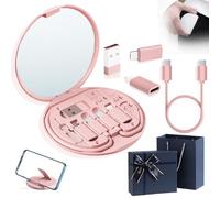 Humorous 9 in 1 Cable Case, 9 in 1 Cable Charger Case, Travel Cable Organizer Case Bag, Cable Case Organizer Small, USB Adapter Cable Conversion Storage Box (Mirror Model,Pink)