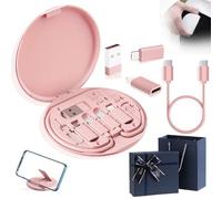 Humorous 9 in 1 Cable Case, 9 in 1 Cable Charger Case, Travel Cable Organizer Case Bag, Cable Case Organizer Small, USB Adapter Cable Conversion Storage Box (Regular Model,Pink)