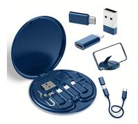 Humorous Boîtier de câble 9 en 1, adaptateur USB, boîte de rangement de conversion de câble de 60 W, charge rapide 9 en 1, kit de câble de charge pour voyage, travail, extérieur, affaires (bleu)