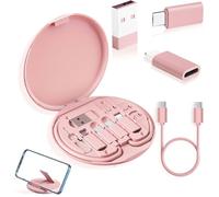 Humorous Boîtier de câble 9 en 1, adaptateur USB, boîte de rangement de conversion de câble de 60 W, charge rapide 9 en 1, kit de câble de charge pour voyage, travail, extérieur, affaires (rose)