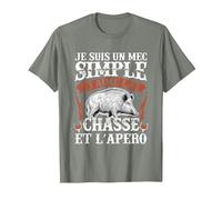 Humour Chasseur Homme Sanglier Chasse T-Shirt, Homme, Vert Kaki chiné, S