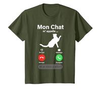 Humour Chat Cadeau Homme Femme Enfant Garcon Chaton Tee T-Shirt, Enfant, Olive, 12 Ans