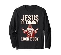 Humour chrétien Vintage : Jésus Arrive, Fais Semblant Manche Longue