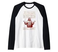 Humour chrétien Vintage : Jésus Arrive, Fais Semblant Manche Raglan