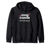 Humour Couple Fête apéro Vivre d'amour et de Champagne Sweat à Capuche