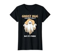 Humour de Chasse aux fantômes Mignon Paranormal Ghost Hug You Feel It T-Shirt Graphique avec Valeur, Femme, Noir, XS