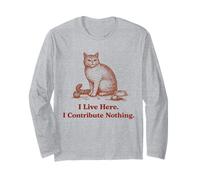 Humour de Chat Vintage, Je vis Ici. Je ne contribue Rien Manche Longue