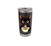 Humour de Mangeur de Ramen avec un Chat Noir Amusant Gobelet isotherme en acier inoxydable double paroi