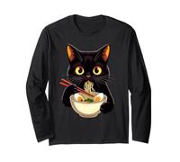 Humour de Mangeur de Ramen avec Un Chat Noir Amusant Manche Longue