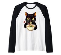 Humour de Mangeur de Ramen avec Un Chat Noir Amusant Manche Raglan