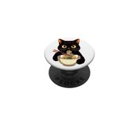 Humour de Mangeur de Ramen avec Un Chat Noir Amusant PopSockets PopGrip Adhésif