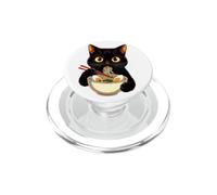 Humour de Mangeur de Ramen avec Un Chat Noir Amusant PopSockets PopGrip pour MagSafe