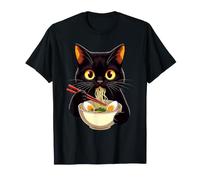 Humour de Mangeur de Ramen avec Un Chat Noir Amusant T-Shirt