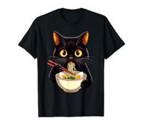 Humour de Mangeur de Ramen avec Un Chat Noir Amusant T-Shirt Graphique avec Valeur