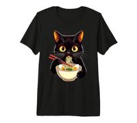 Humour de Mangeur de Ramen avec Un Chat Noir Amusant T-Shirt Haut de Gamme