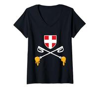 Humour Ski Fondue savoyarde Drapeau Savoie et Haute-Savoie T-Shirt avec Col en V
