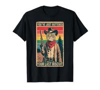 Humour Western Chat Vintage T-Shirt T'as Beurré Ton Dernier Biscuit Chat Cowboy Drôle Noir Unisex S T-shirt Uni Manche Courte Coupe Classique Col Rond Manchette Française Automne