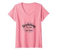 Humour White Lie : Stretching The Truth Since Birth T-Shirt avec Col en V, Femme, Rose, XL