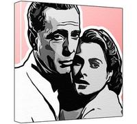Humphrey Bogart Ingrid Bergman Impression sur toile Motif pop art Multicolore Fond rose 30 x 30 x 2,5 cm