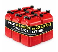 Humpti Jerrican Essence 20L Homologué Plastique avec Jauge de Niveau - Bidon Carburant Pack 6 Unités - Pour Essence Gasoil et Diesel, 120L Total - Rouge