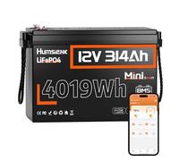 Humsienk Batterie LiFePO4 Bluetooth 12V 314Ah Mini, BMS 200A Intégré, 4,19 kWh, pour Camping-Car, Marine, Installation Solaire, Système Hors Réseau, Alimentation de Secours