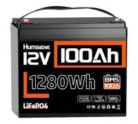 HumsiENK Batterie Lithium LiFePO4 12V 100Ah, 1280Wh avec BMS Intelligent 100A, 15000 Cycles Profonds, 10 Ans de Durée de Vie, pour Camping-Car, Énergie Solaire, Hors Réseau, Moteur