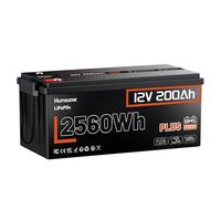 HumsiENK Batterie Lithium LiFePO4 12V 200Ah Plus, 2560Wh avec BMS Intelligent 250A, 15000 Cycles Profonds, 10 Ans de Durée de Vie, pour Camping-Car, Énergie Solaire, Hors Réseau, Moteur