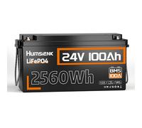 Humsienk Batterie Lithium LiFePO4 24V 100Ah avec BMS intégré 100A et Protection Basses Températures, Batterie Lithium à Décharge Lente pour Camping Car, Panneau Solaire, Bateaux Bass, Hors-Réseau