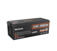 Humsienk Batterie Lithium LiFePO4 24V 200Ah Plus avec BMS intégré 250A et Protection Basses Températures, Batterie Lithium à Décharge Lente pour Camping Car, Panneau Solaire, Bateaux Bass, Hors-Réseau