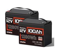 HumsiENK Lot de 2 Batteries Lithium 12V 100Ah LiFePO4, 1280Wh, BMS 100A Intégré, Groupe 24 Compactes et Légères, Remplace AGM, 15000 Cycles, pour Camping-Car, Solaire, Bateau